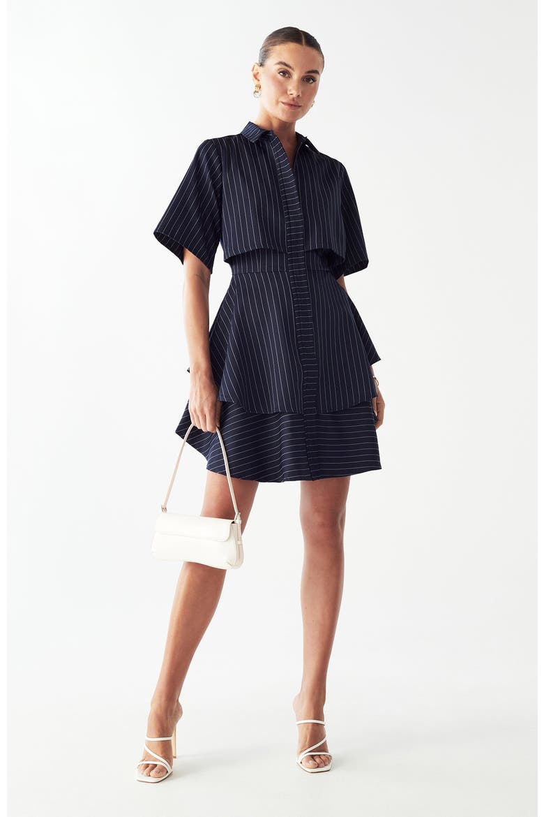 Hugh Layered Dress, Alternate, color, Navy Pinstripe