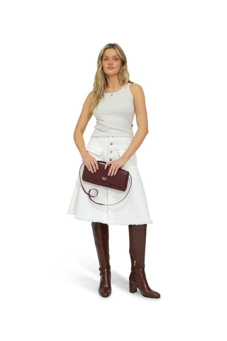 Let Me Wander Button Front Denim Midi Skirt, Alternate, color, white