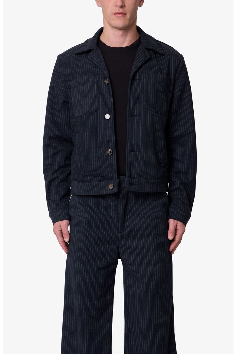 Pinstripe Trucker Jacket, Main, color, BLACK/ WHITE