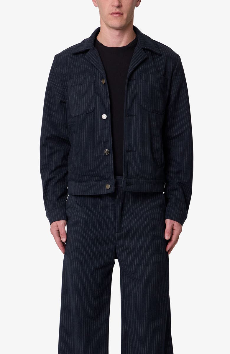 mnml Pinstripe Trucker Jacket, Main, color, Black/ White