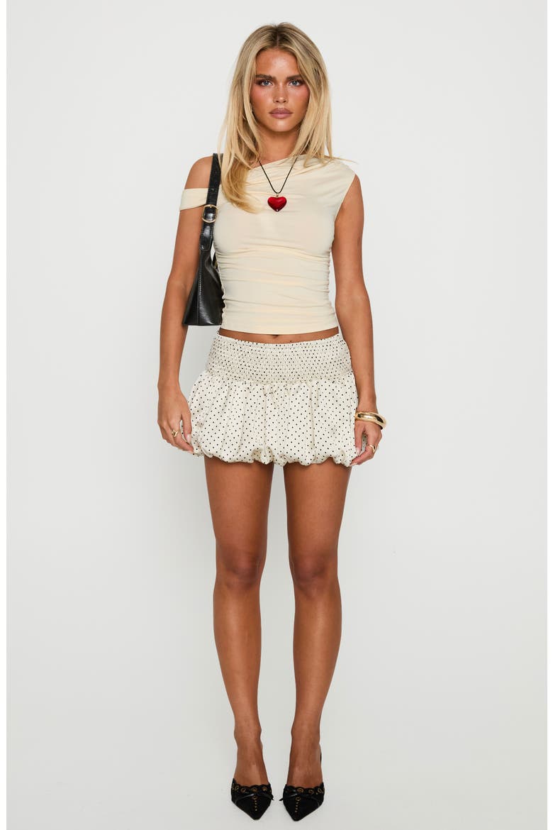 Sitting Pretty Bubble Hem Satin Miniskirt, Alternate, color, POLKA DOT