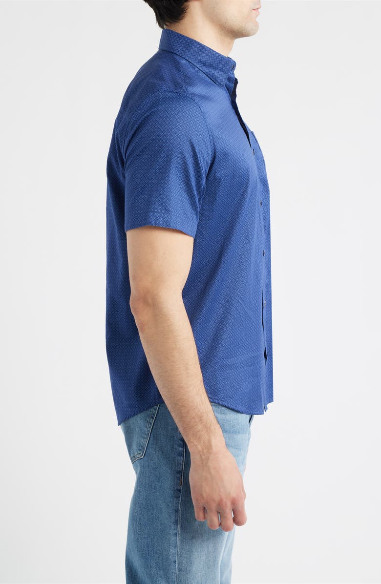 Johnston & Murphy Logan Microprint Short Sleeve Cotton Blend Button-Up Shirt, Alternate, color, Navy Mini Circle