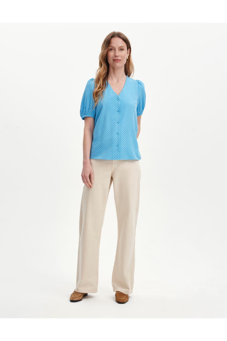 Fleur Short Sleeve Button Through Top, Alternate, color, Blue Spot