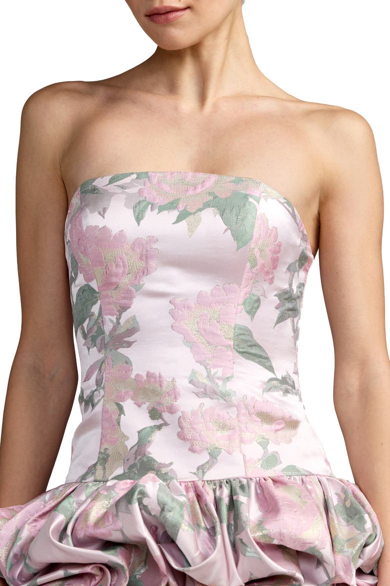 Brocade Bubble Hem Skirt Strapless Mini Dress, Alternate, color, Blush Multi