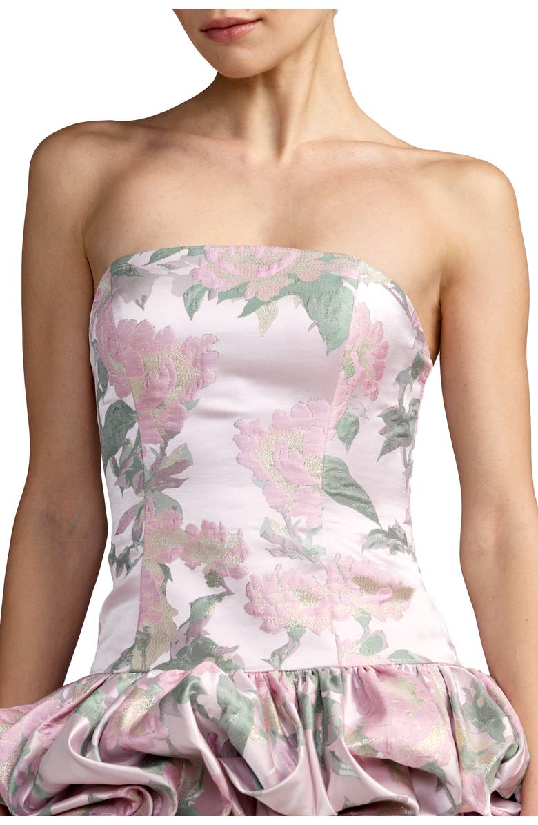 Mac Duggal Brocade Bubble Hem Skirt Strapless Mini Dress, Alternate, color, Blush Multi