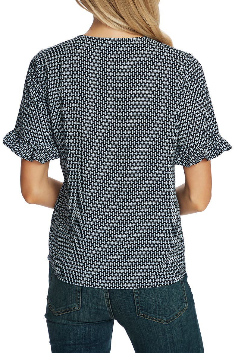 Garden Geo Print Ruffle Sleeve Top, Alternate, color, CAVIAR