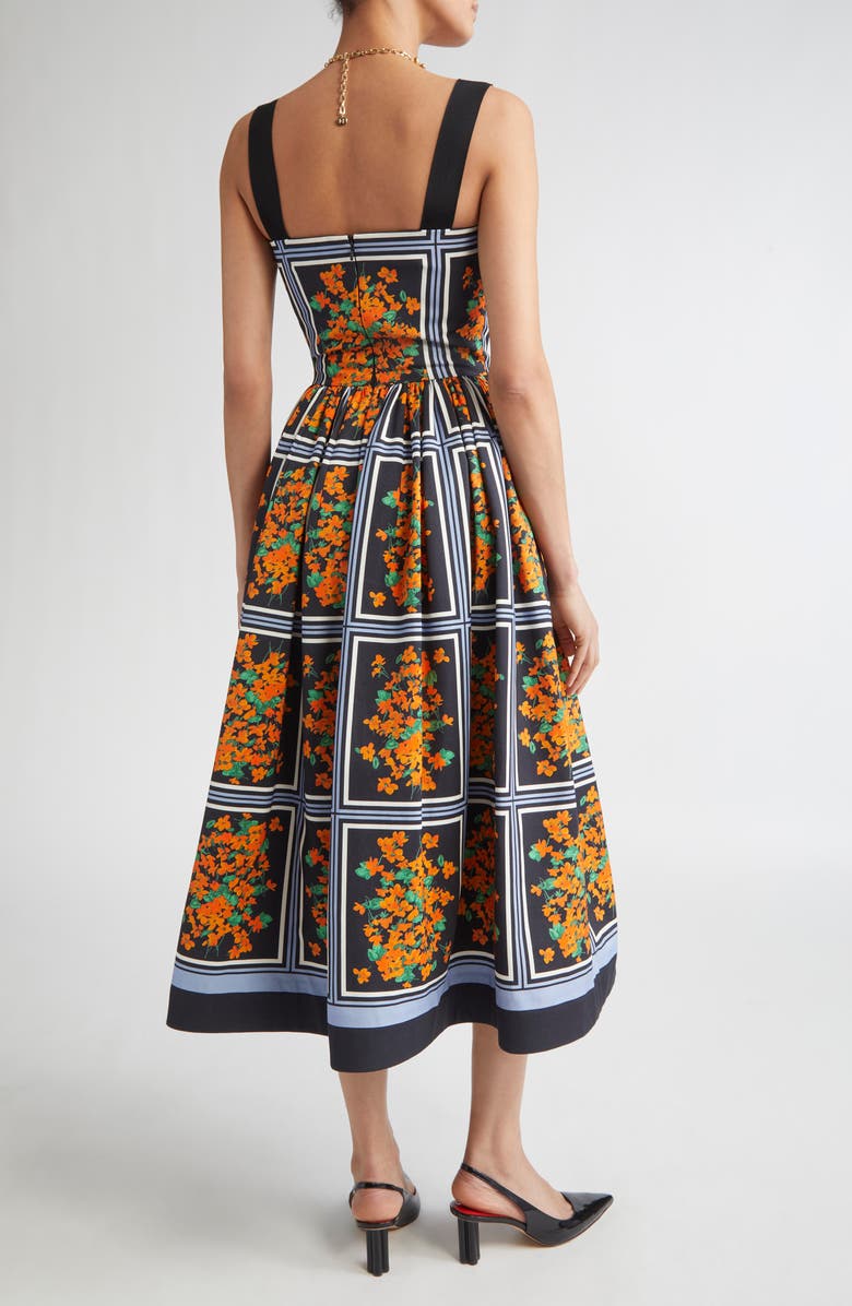 Carolina Herrera Thick Strap Faille Midi Dress, Alternate, color, Black Multi