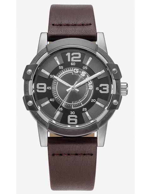 Constructed - 43mm, Gray Dial, Brown Leather Strap Watch