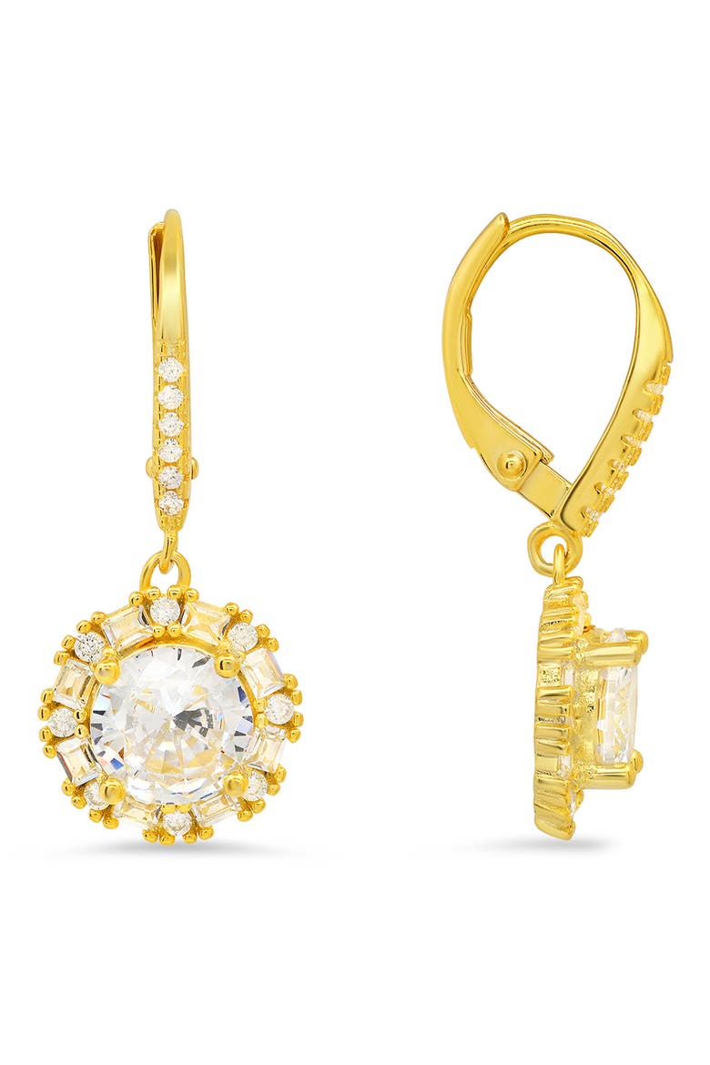 Sterling Silver CZ Drop Earrings, Main, color, GOLD