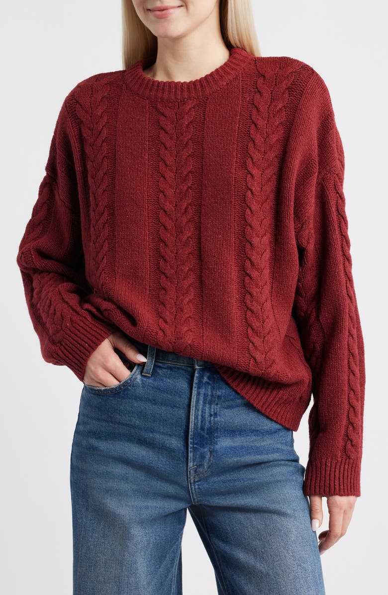 Topshop Oversize Cable Sweater, Main, color, Stone