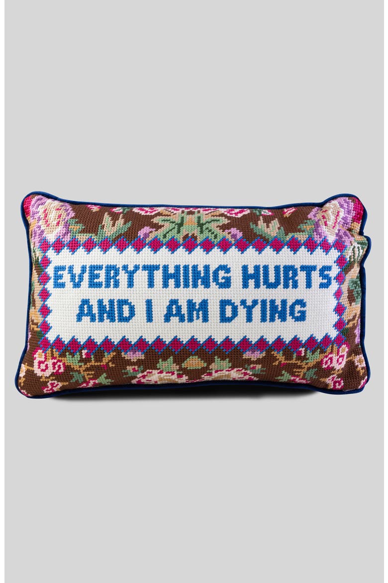 Everything Hurts Needlepoint Pillow, Main, color, Blue, Multi