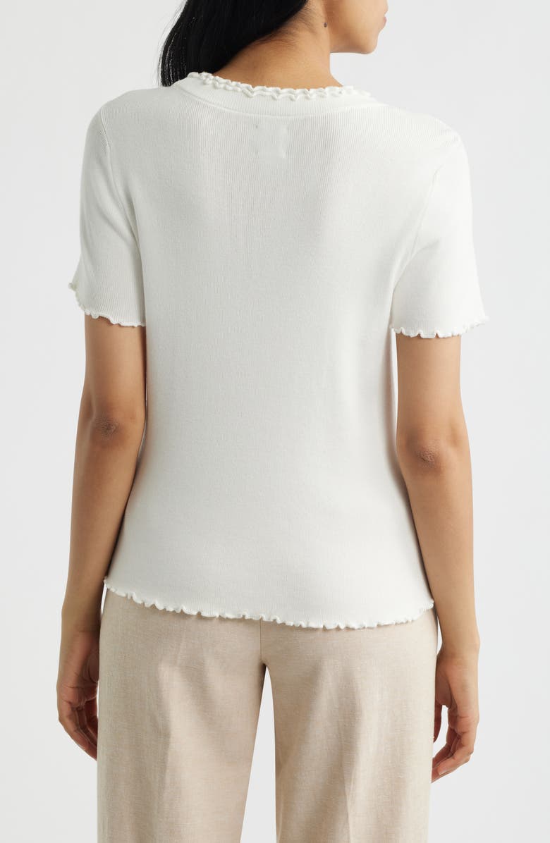 NIC+ZOE Ruffle Trim Short Sleeve Sweater, Alternate, color, Paper White