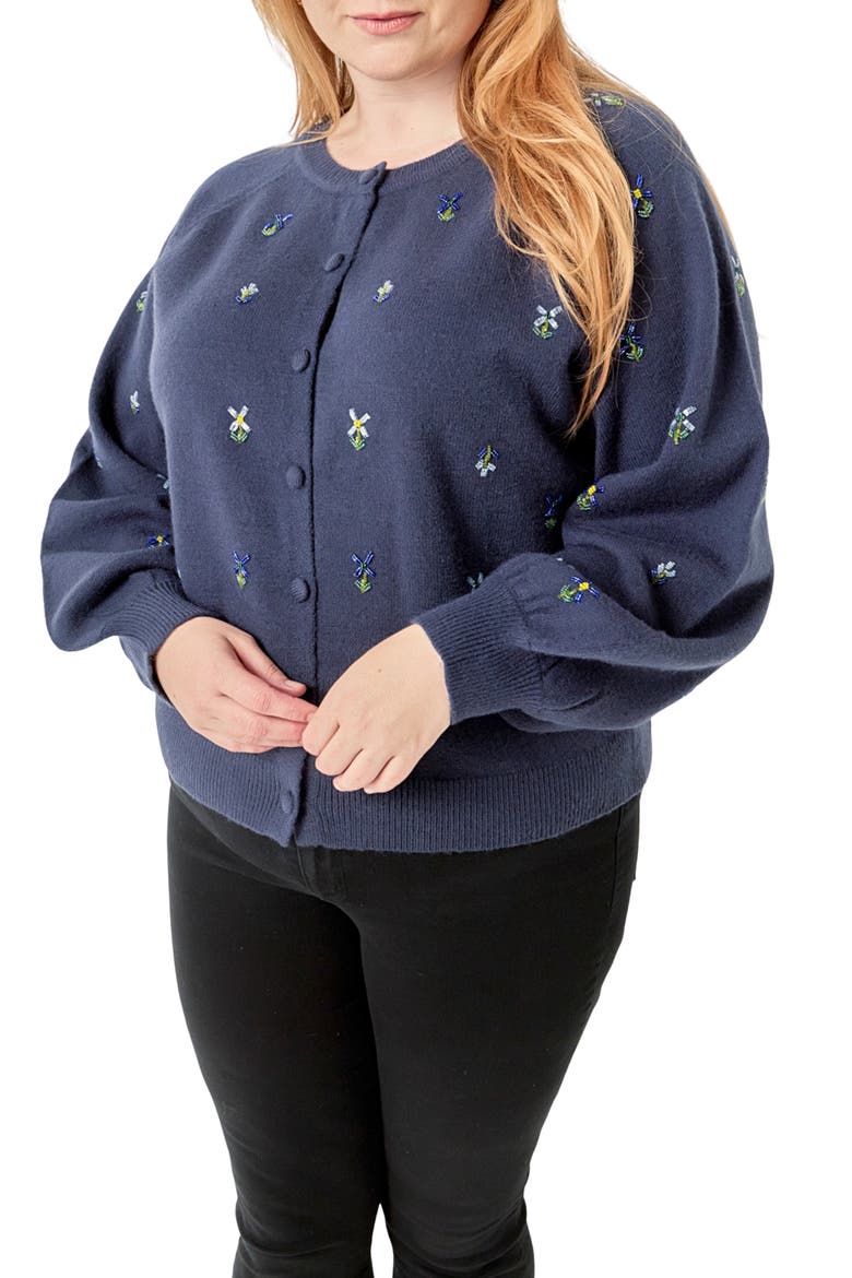 Beaded Floral Cardigan, Alternate, color, NAVY