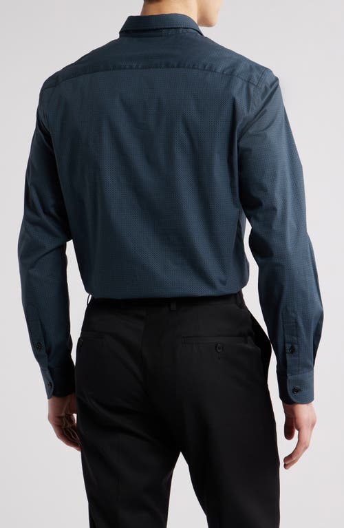 Emporio Armani Geo Print Stretch Cotton Poplin Button-up Shirt In Black