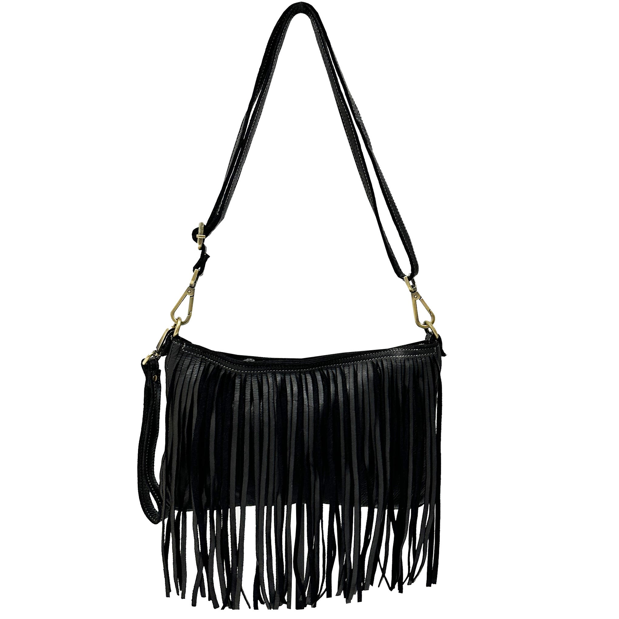 Bolsa Nova Handbags Fringe Crossbody, Main, color, Black
