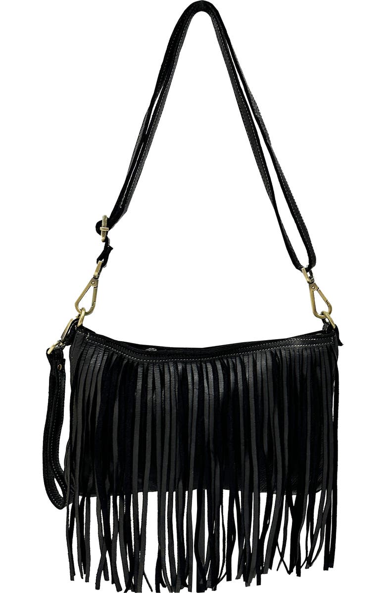 Bolsa Nova Handbags Fringe Crossbody, Main, color, Black