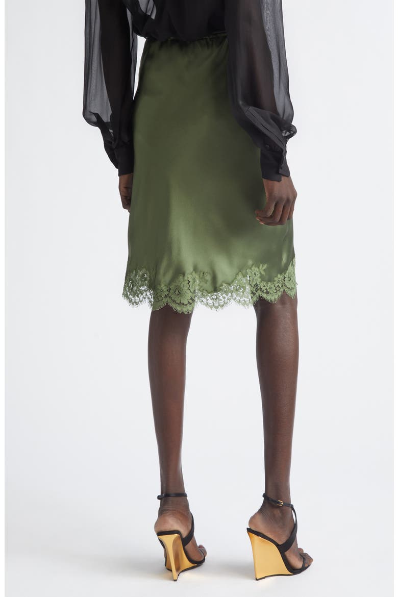 Lace Trim Silk Satin Skirt, Alternate, color, KHAKI