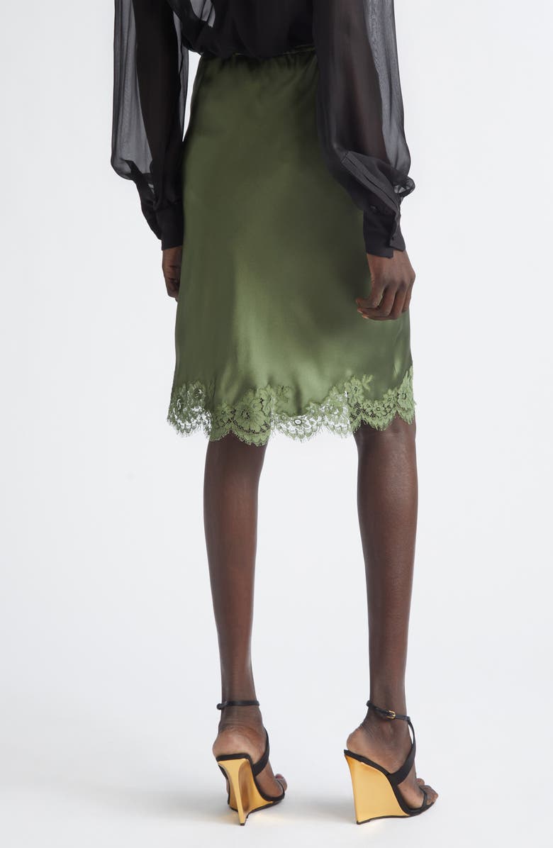 Saint Laurent Lace Trim Silk Satin Skirt, Alternate, color, Khaki