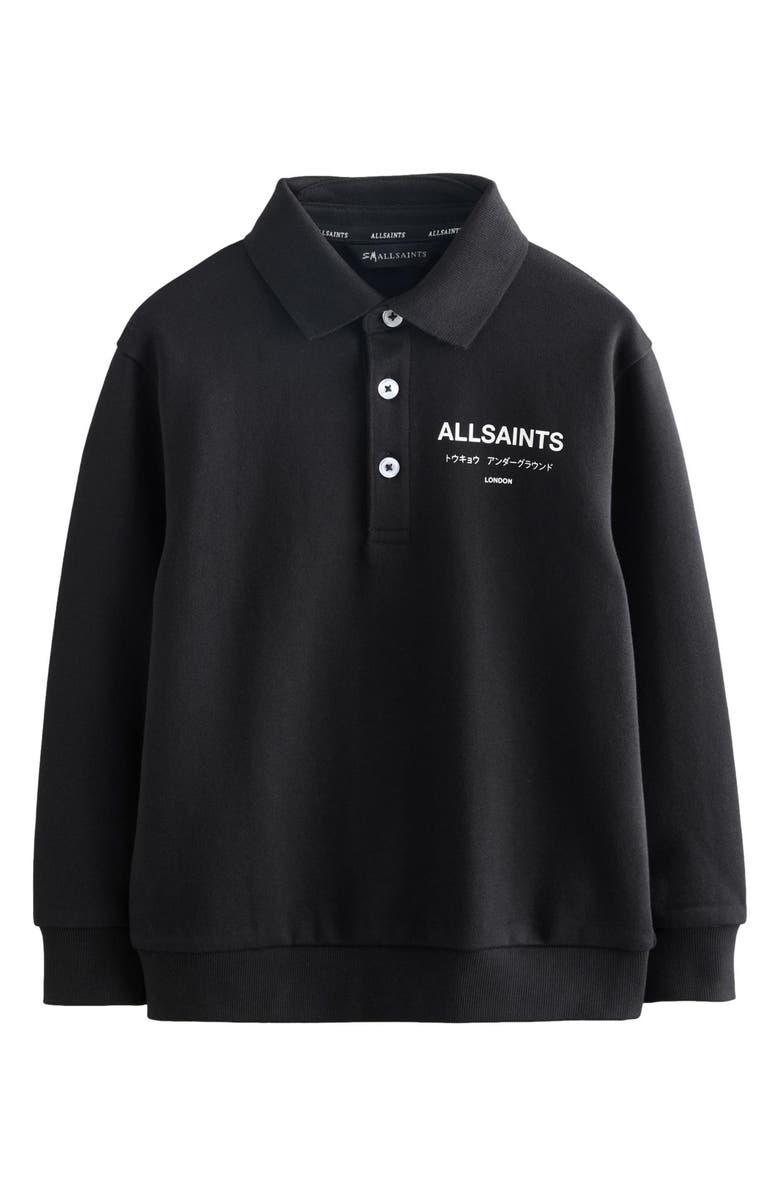 smALLSAINTS by ALLSAINTS Kids' Underground Logo Graphic Polo Sweatshirt, Main, color, Black