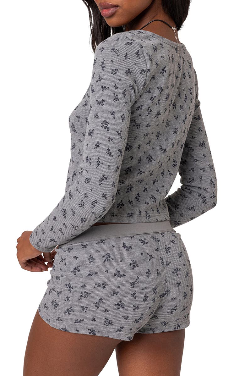 EDIKTED Lavender Floral Waffle Stitch Top, Alternate, color, Gray Melange