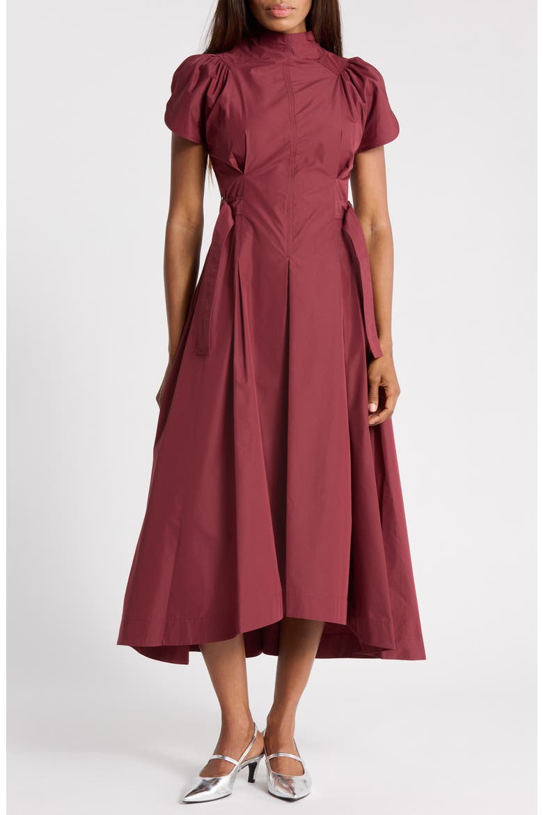Tulip Puff Sleeve Cotton Midi Dress, Main, color, BRICK