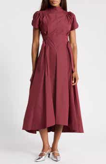 Tulip Puff Sleeve Cotton Midi Dress