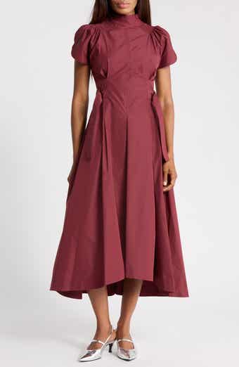 Tulip Puff Sleeve Cotton Midi Dress