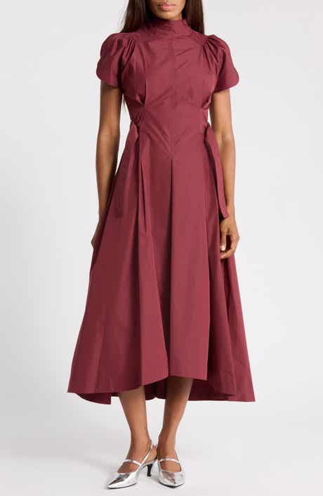 Tulip Puff Sleeve Cotton Midi Dress
