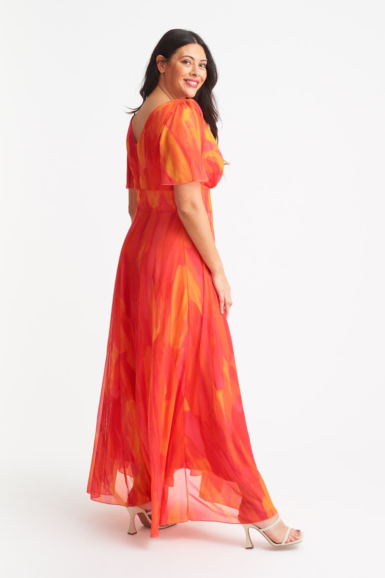 Isabelle Abstract Angel Sleeve Dress, Alternate, color, Orange Pink Yellow
