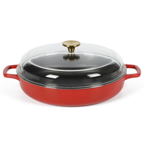 Enameled Cast Iron 7-in-1 Multipurpose Braiser Pan with Borosilicate Glass Lid