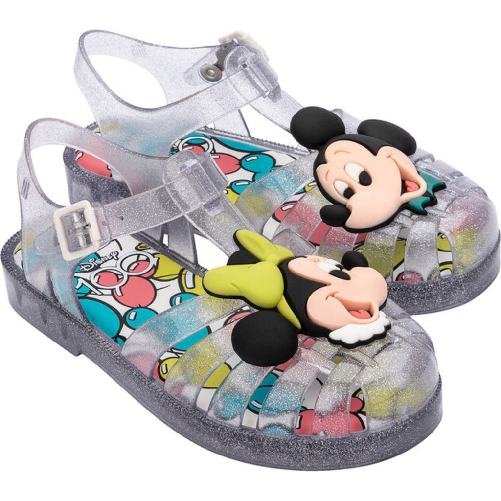 Melissa X Disney® Mickey & Minnie Possession Fisherman Sandals In Glitter Clear Slv