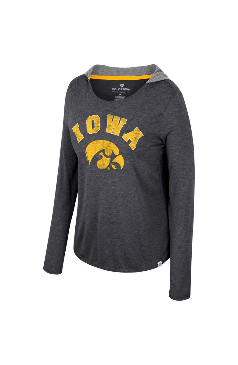 COLOSSEUM Women's Colosseum  Black Iowa Hawkeyes Distressed Heather Long Sleeve Hoodie T-Shirt, Alternate, color, Black