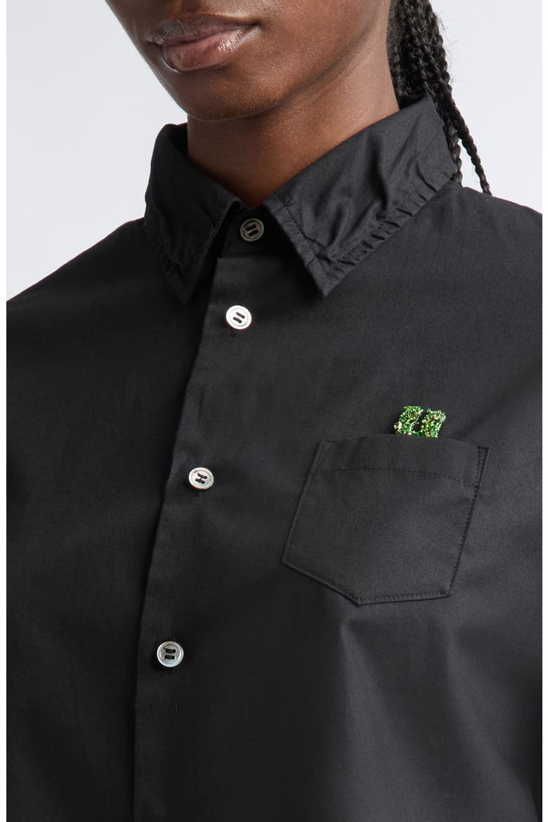 Boxy Crop Cotton Button-Up Shirt, Alternate, color, BLACK