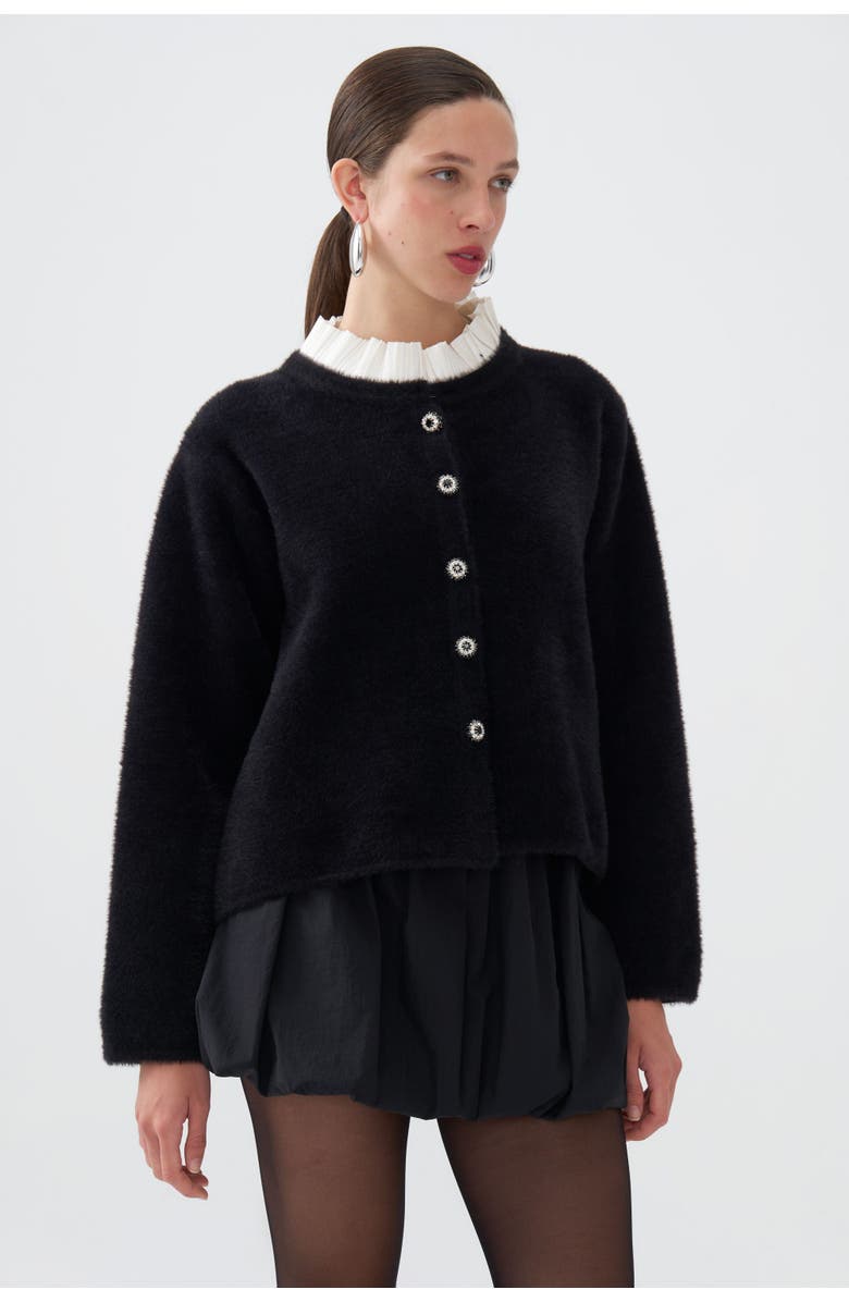 Nocturne Crystal Embellished Buttoned Cardigan, Main, color, 