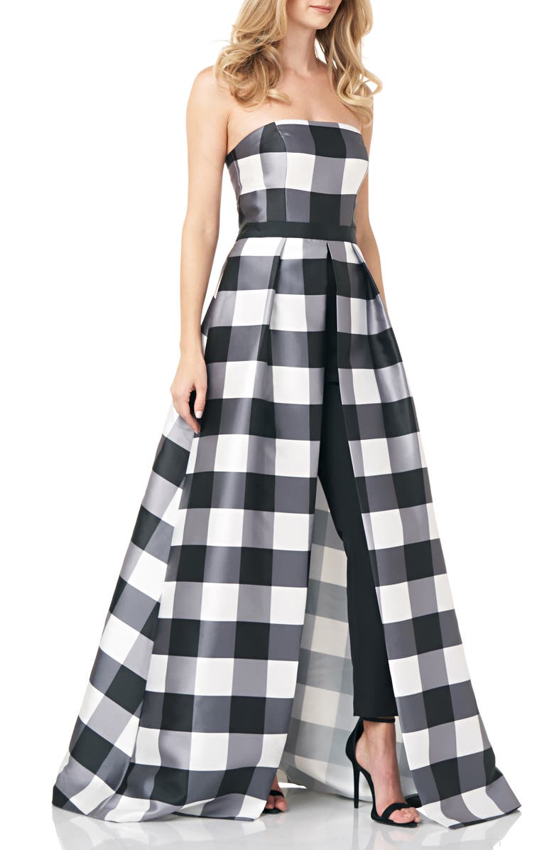 Kay Unger Strapless Gingham Maxi Romper, Alternate, color, 
