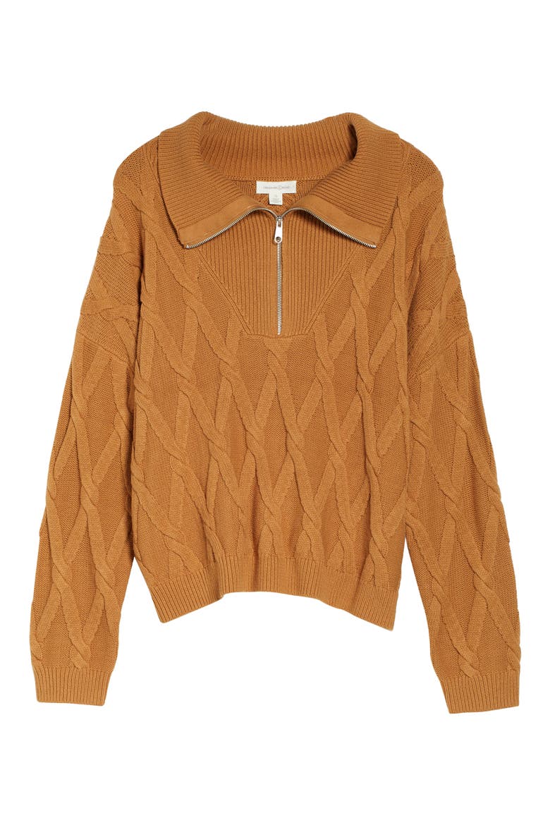 Cable Half Zip Sweater, Alternate, color, TAN DALE