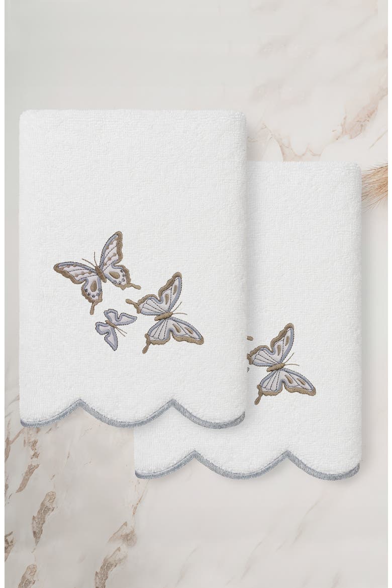 2-Piece Brittney Embroidered Turkish Cotton Hand Towel Set, Alternate, color, WHITE/ GRAY