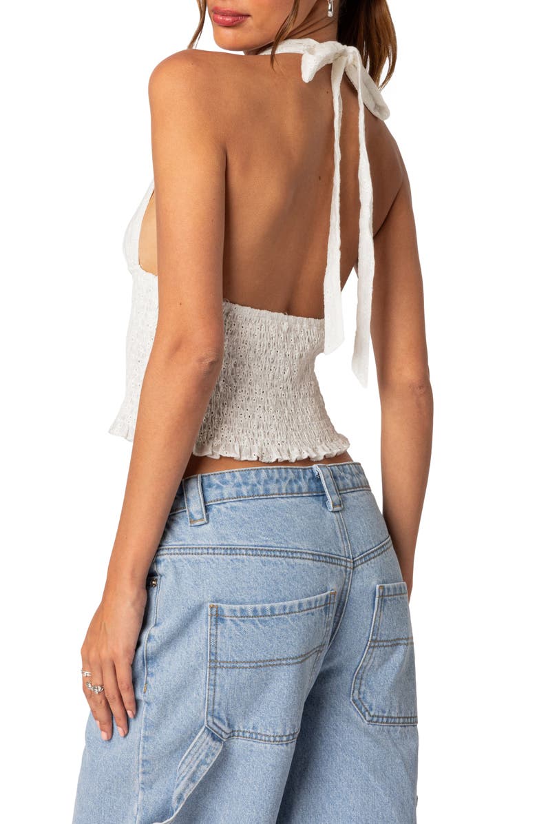 EDIKTED Hannah Cotton Eyelet Halter Top, Alternate, color,