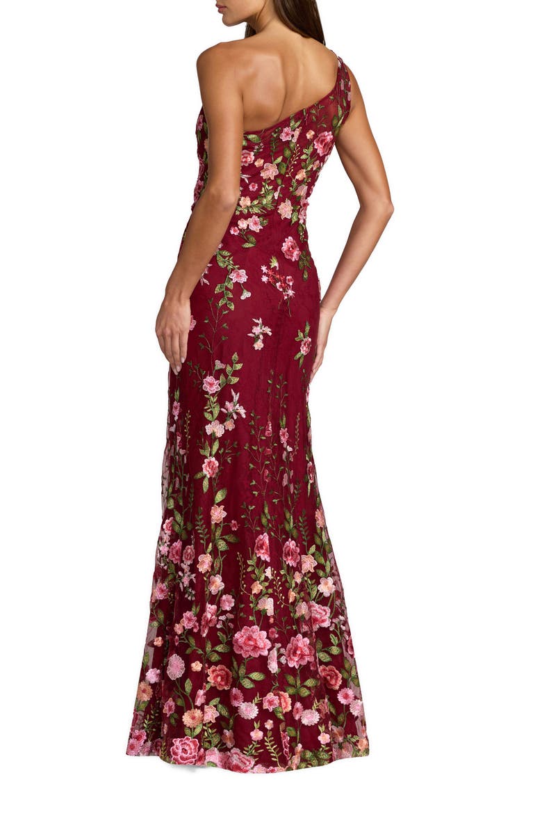 One Shoulder Lace Embroidered Gown, Alternate, color, Burgundy
