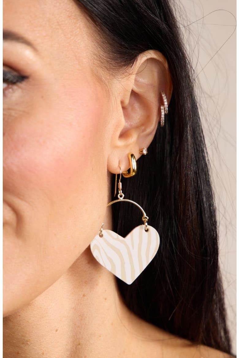 Zebra Lover Heart Hoop Earrings, Alternate, color, Gold