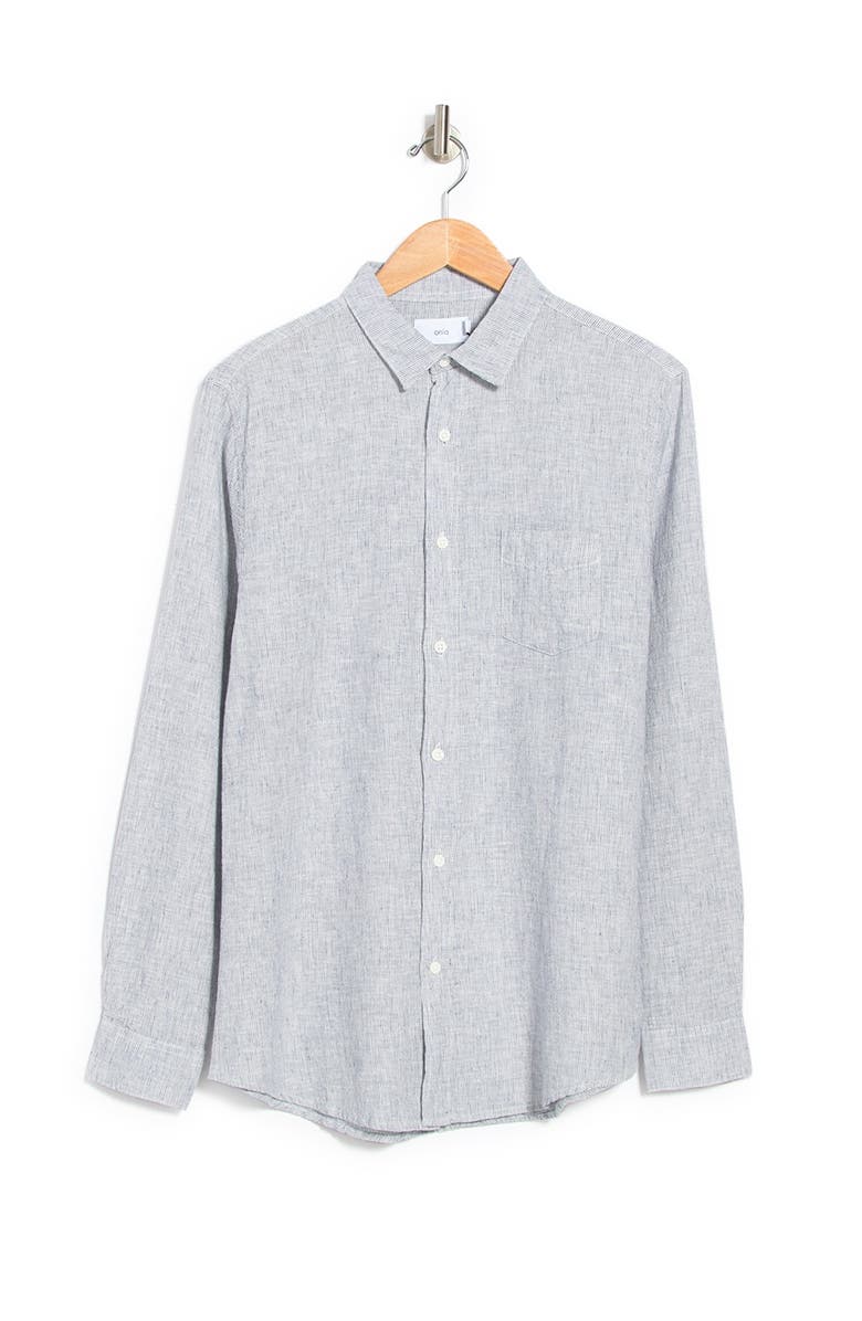 Onia Abe Pinstripe Linen Blend Regular Fit Shirt, Alternate, color, 