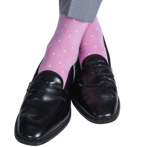 Trafalgar Leo Polka Dot Mercerized Cotton Mid-calf Socks In Pink With White Dots