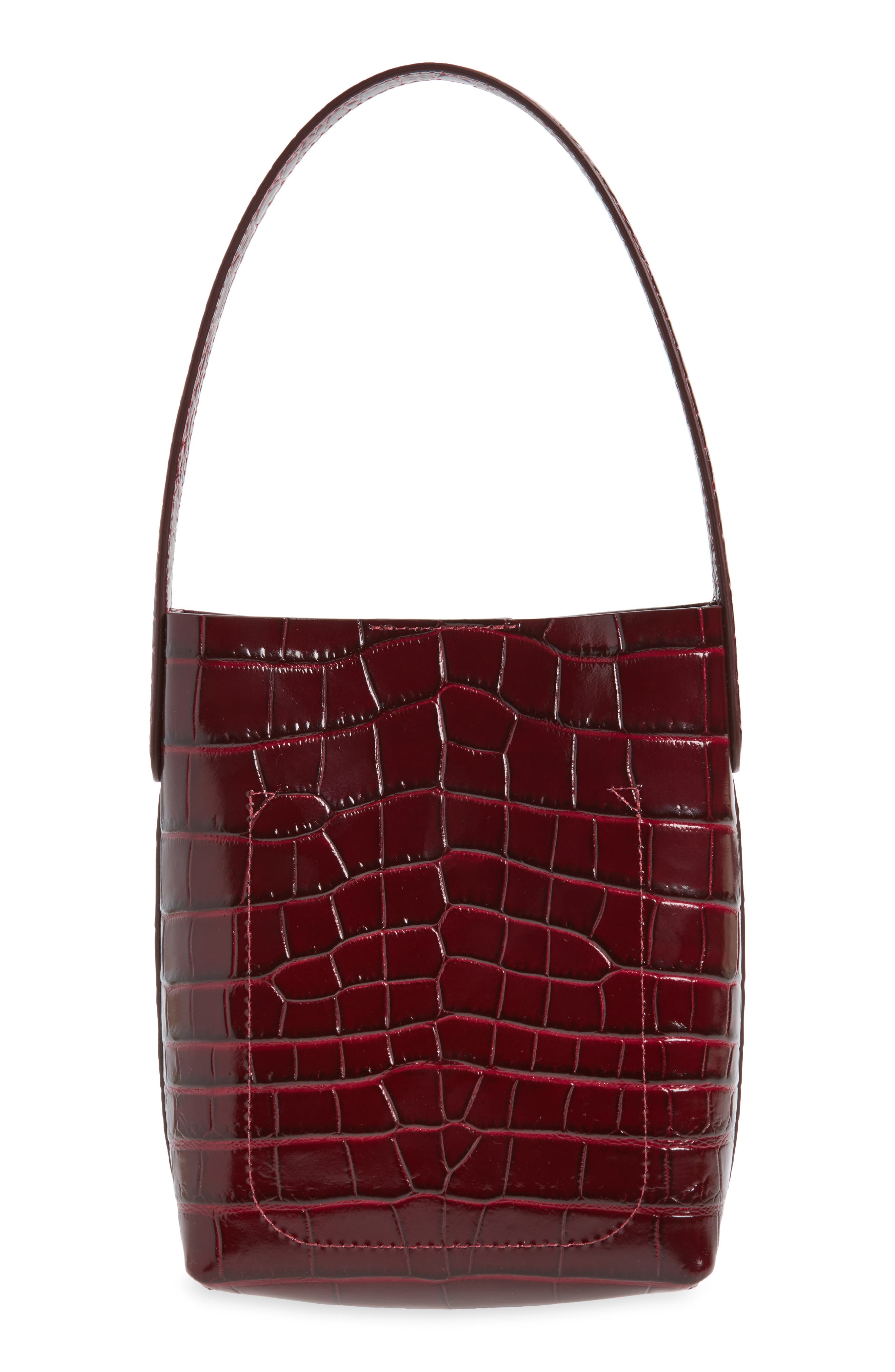 Mini Everyday Cabas Croc Embossed Leather Shoulder Bag, Alternate, color, OXBLOOD