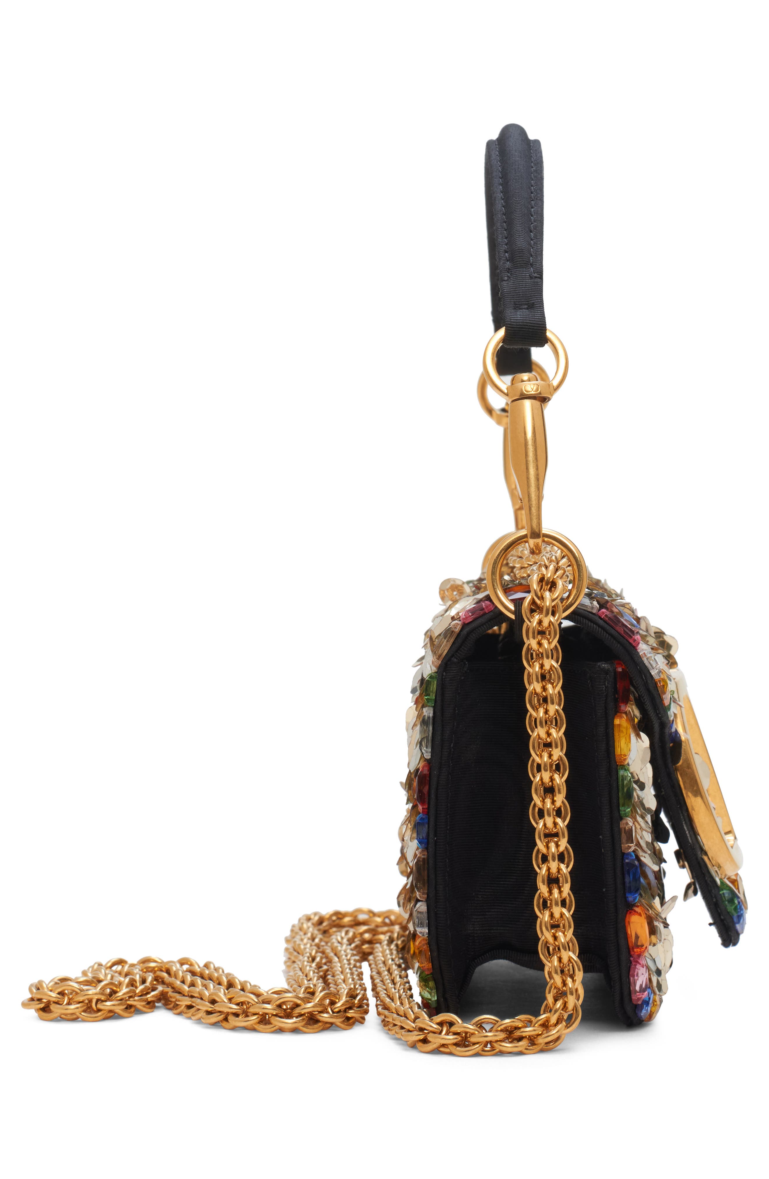 Valentino Garavani Small Locò VLOGO Paillette & Crystal Silk Satin Shoulder Bag, Alternate, color, Gold Multi