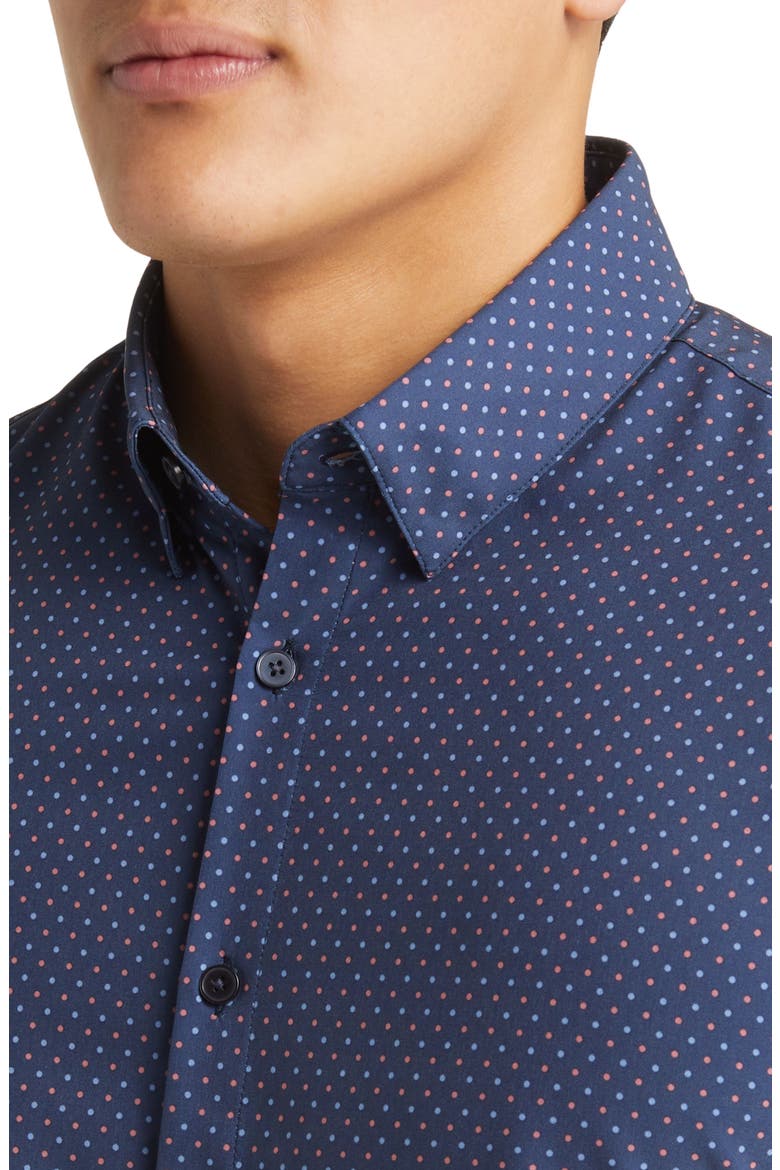Leeward Dot Print Stretch Performance Button-Up Shirt, Alternate, color, DEEP OCEAN MULTI DOT PRINT