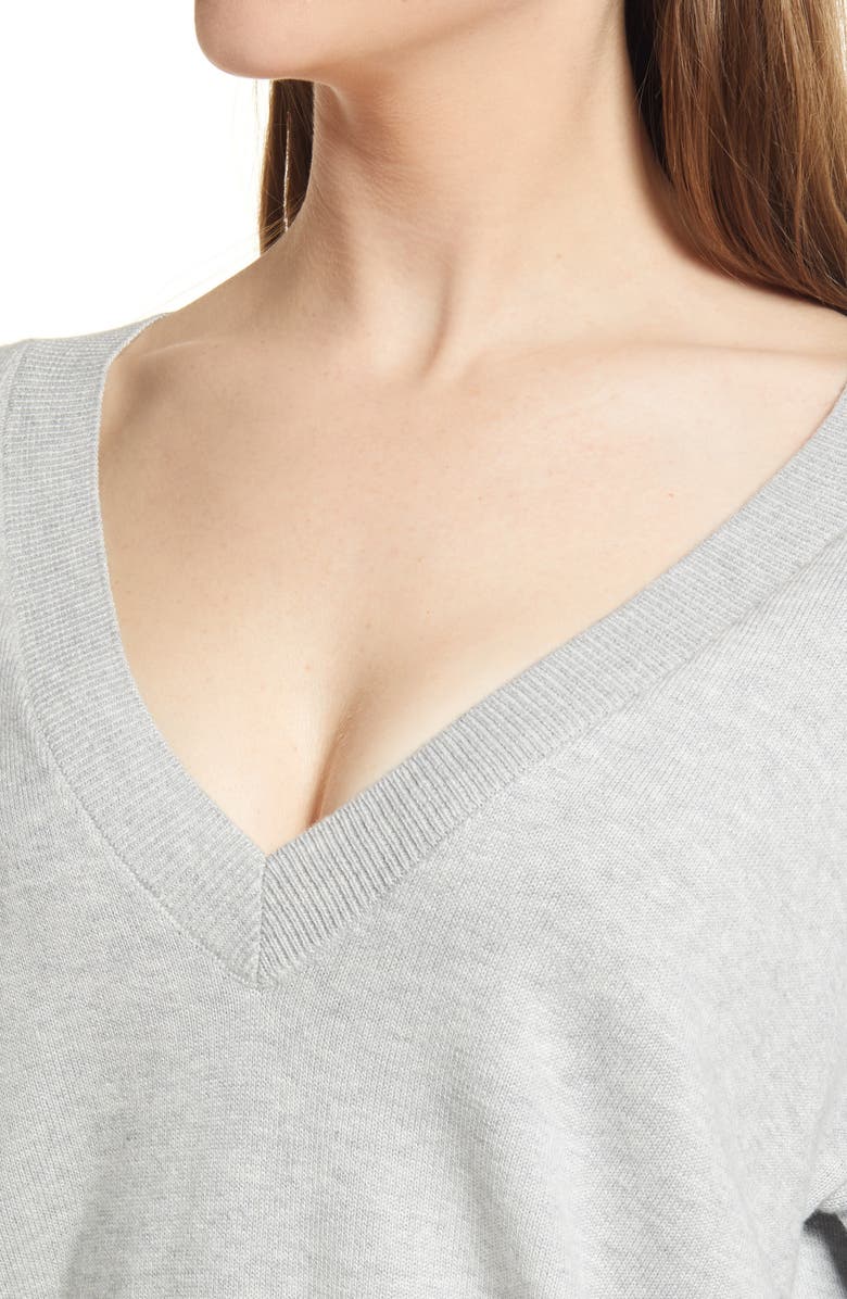 Open Edit Deep V-Neck Cotton Blend Sweater, Alternate, color,