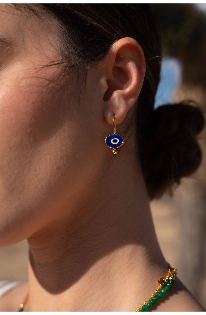 Ottoman Hands Alara Evil Eye Drop Earrings, Alternate, color, Brass
