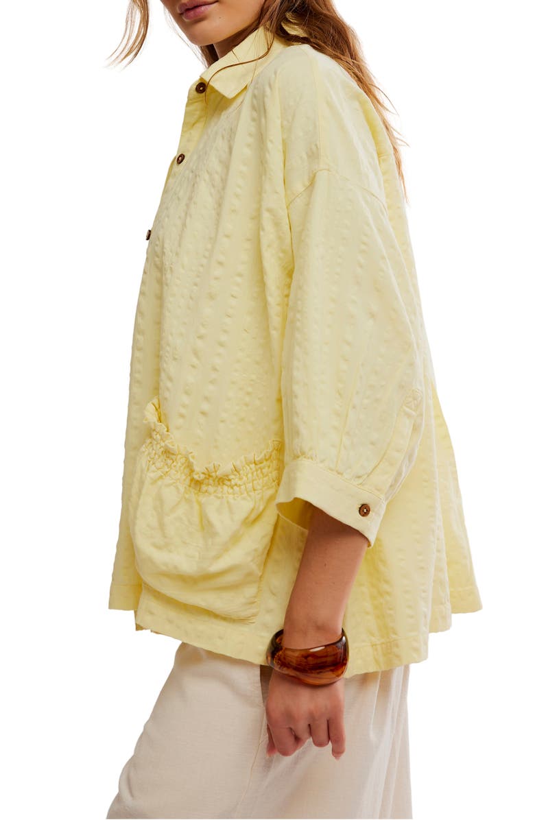 Free People Just Like Me Relaxed Fit Cotton Seersucker Button-Up Shirt, Alternate, color, Banana Cream