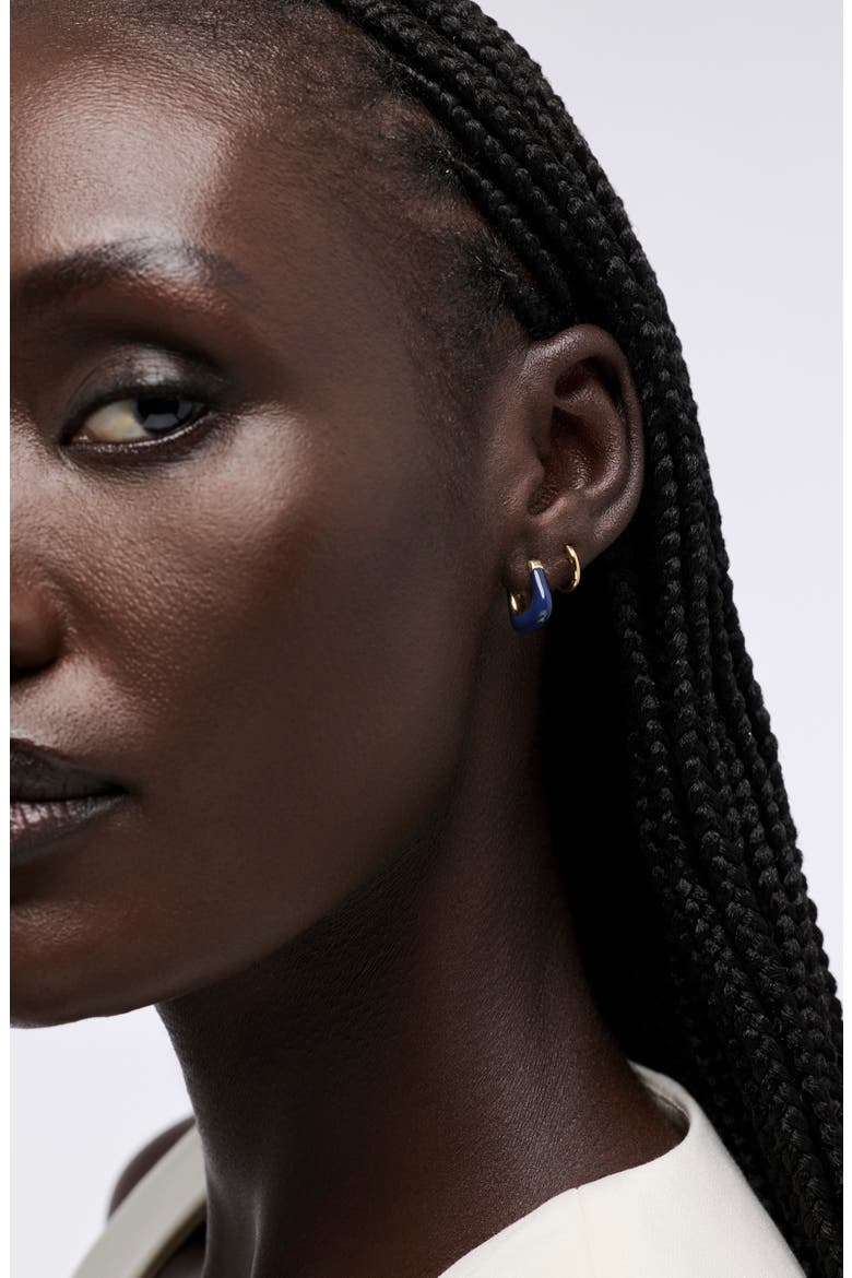 Dakota Mini Enamel Huggie Hoop Earrings, Alternate, color, GOLD / BLUE