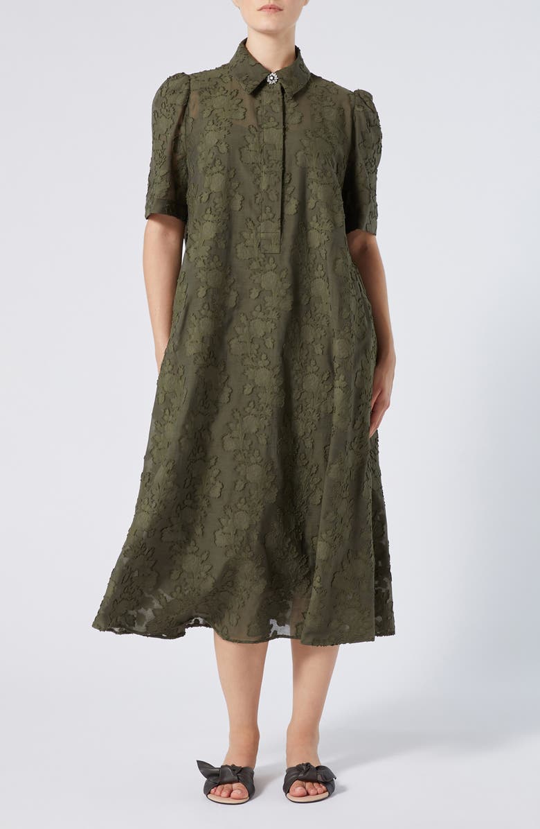 Marina Rinaldi Alain Floral Puff Sleeve Midi Dress, Main, color, 